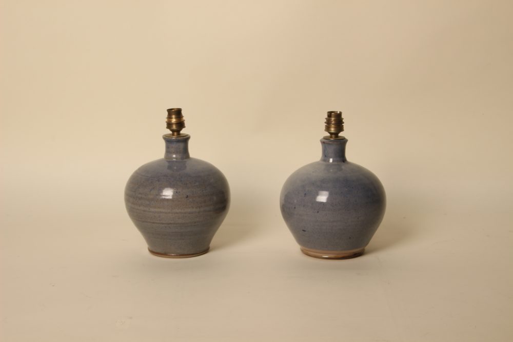 Paire de lampes en grès émaillé bleuté – Image 8